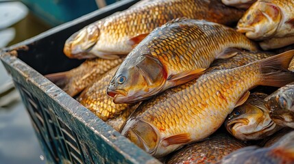 Bounty of Freshly Caught Fish in a Fishing Boat's Container Awaiting Preparation