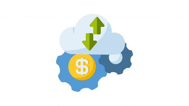 Animated saas with cloud, coin and gear sign. Suitable for finance, technology, blockchain, digital, connected, online, system, internet, big data, web, fintech, cyberspace and business