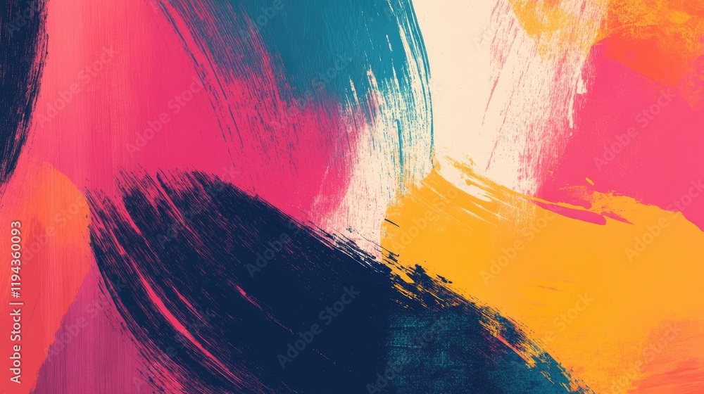 Poster vibrant abstract art featuring gestural brushstrokes in a dynamic blend of colors creating an expres