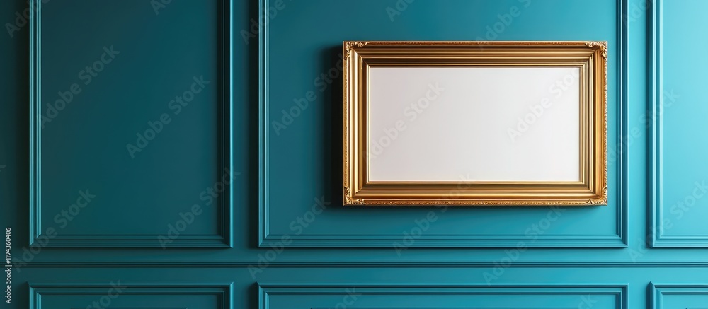 Poster elegant gold frame against a turquoise wall with blank space for custom text or artwork display