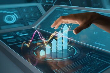 Visionary holographic depictions of skill mastery and learning, featuring glowing digital dashboards, radiant progress graphs, and cutting-edge technology in modern office environments