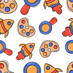 Back to school doodle style Hand Drawn. Stationery seamless vector pattren.