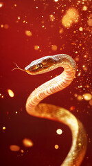 Golden snake with glittering red background. Chinese New Year Theme Background for Year of the Snake.
