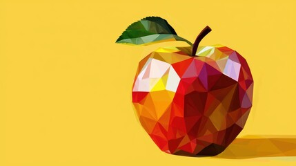 Low Poly Apple on Yellow Background