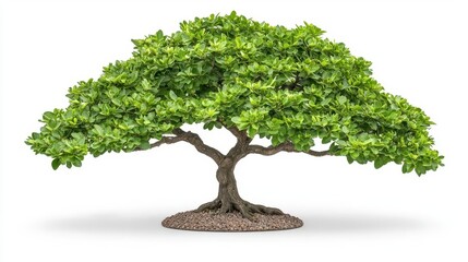 A photostock of large majestic bonsai trees with lush green leaves, isolated on a clean white background, elegant and timeless, High Quality