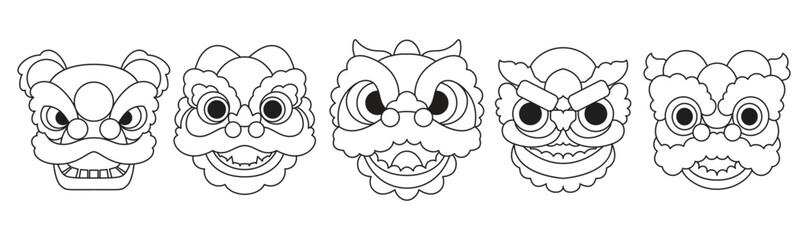 Chinese lion head new year celebration, hand drawing, vector
