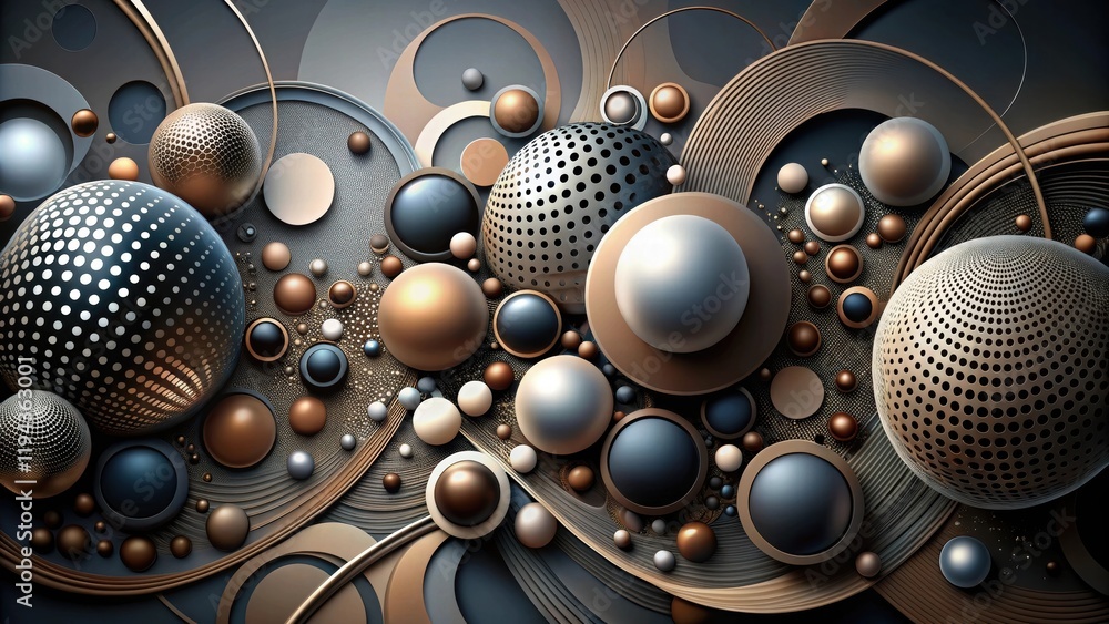 Aufkleber Abstract Metallic Sphere Composition with Swirling Lines and Geometric Patterns