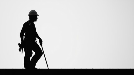 Silhouette of a Construction Worker Walking