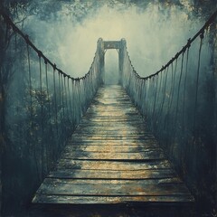 Obraz premium Misty Jungle Bridge: A Journey into the Unknown