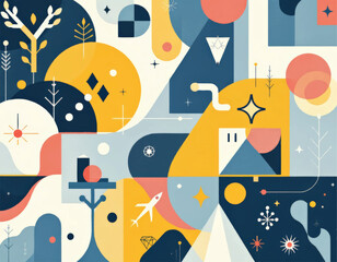 vector illustration of clean geometric patterns with minimalist business icons integrated on it