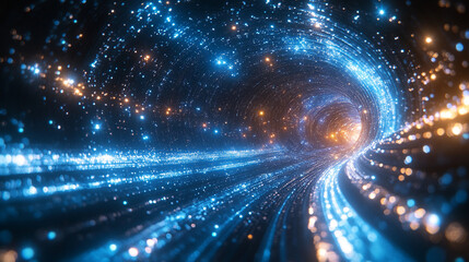 Fototapeta premium Colorful light tunnel evokes a sense of infinite space and motion