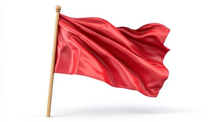 A photostock of red flags waving gently in the wind, isolated on a clean white background, vibrant and symbolic, High Quality