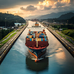 Cargo Ship In The Panama Canal