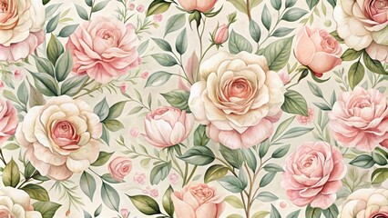 A Delicate Watercolor Rose Pattern Featuring a Soft Color Palette and Lush Greenery, Ideal for Elegant Designs and Romantic Projects