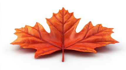 Fototapeta premium Vibrant Orange Maple Leaf Isolated on White Background Capturing the Beauty of Autumn Foliage with Textured Details and Natural Elegance for Seasonal Decor and Art Projects