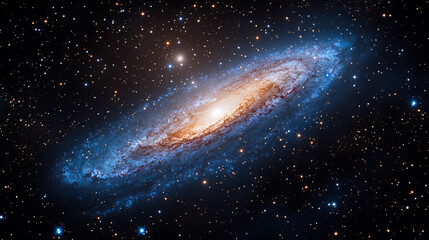 Fototapeta premium Spiral galaxy shining brightly in the cosmic night sky with stars and dust clouds