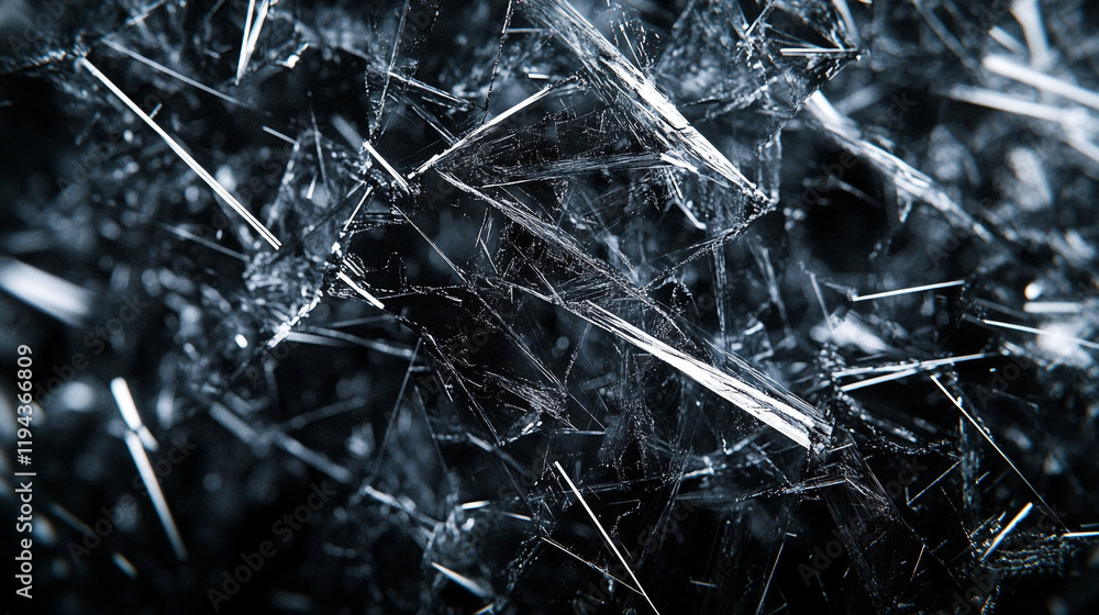 Poster intricate patterns of ice crystals reflecting light in a dark setting