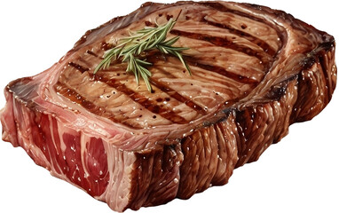 Illustration of a medium rare grilled steak.