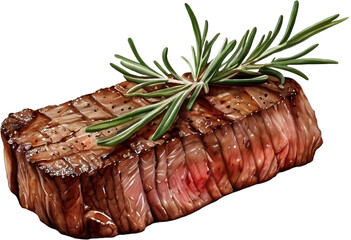 Grilled medium rare steak with vegetables, Steak Illustration