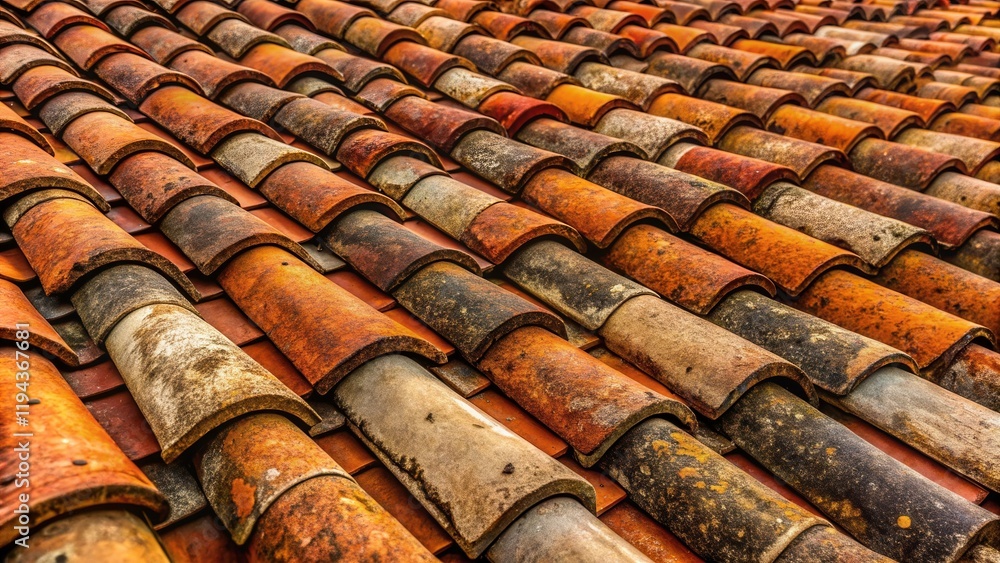 Poster awe-inspiring view of aged clay roof tiles arranged in an overlapping pattern