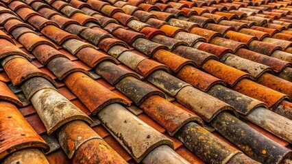 Awe-inspiring view of aged clay roof tiles arranged in an overlapping pattern