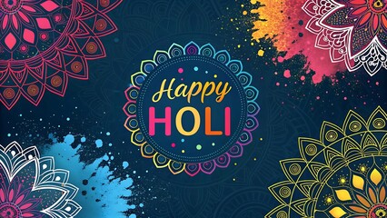 Happy holi lettering with rangoli pattern decorated background.