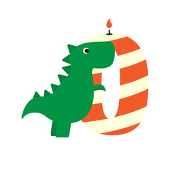 0 Zero Candle With Cute Dino