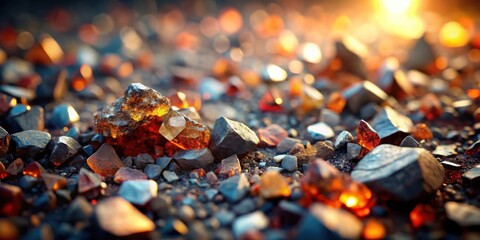 Obraz premium Golden Hour Gemstones A Collection of Sparkling Rocks Illuminated by Sunset