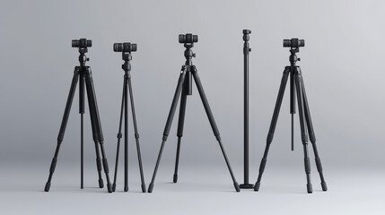 Empty photo studio. Realistic 3D template mock up. Backdrop stand tripods. With black paper backdrop. Vector illustration. Isolated on gray background.