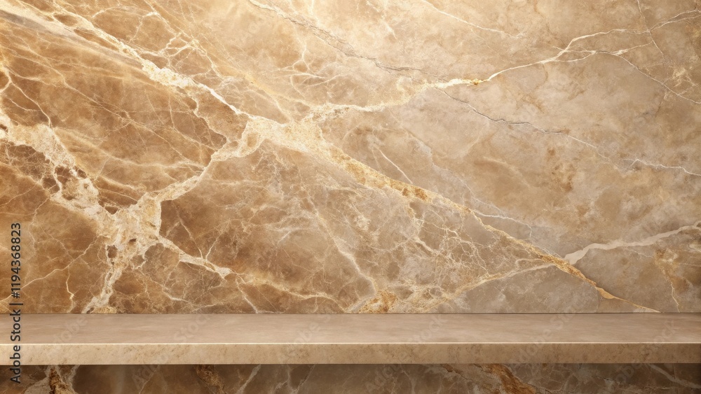 Fototapete elegant tan marble background with empty shelf for product display
