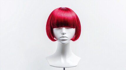 Wig. Short, bob, red straight hair, on a white background.