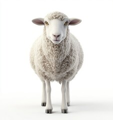 Fototapeta premium 3D render of a sheep on a white background, highly detailed and realistic, cute and fluffy, looking at the camera,
