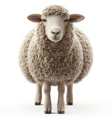 Fototapeta premium 3D render of a sheep on a white background, highly detailed and realistic, cute and fluffy, looking at the camera,