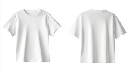 Front and back of a white T-shirt, mockup template Full depth of field, isolated on white background