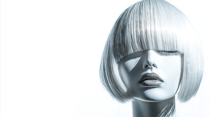 Wig. Short, bob, blonde straight light hair, on a white background.