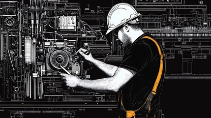 Fototapeta premium Mechanic Working on a Large Machine Using Tools in an Industrial Setting with Focus on Precision and Technique