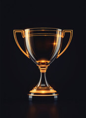 vector illustration of minimalist trophy design with glowing yellow accents and sparkles on it