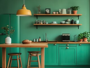 Green toned kitchen interior