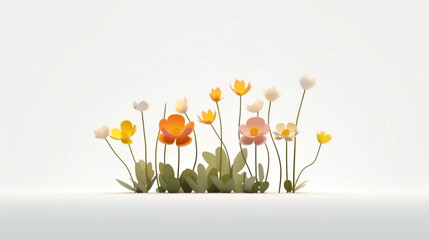 Fototapeta premium colorful wildflowers blooming against a white background cheerful and vibrant illustration of a row of stylized flowers or tulips isolated on white background. a variety of colorful flowers in full 