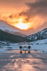Private Jet at Sunset in the Alps