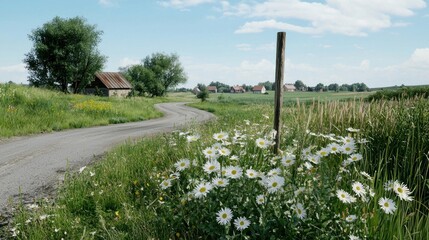 Obraz premium Rural Road and Daisies