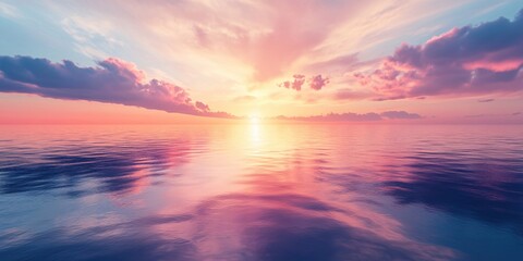 Obraz premium Serene Sunset Ocean Tranquility Pink Sky Calm Water Seascape