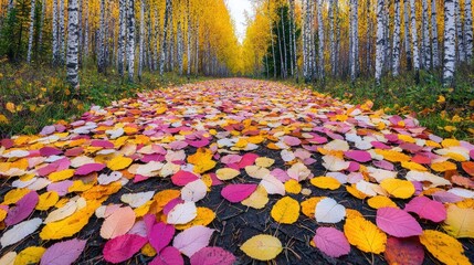 Autumn Path of Colorful Leaves