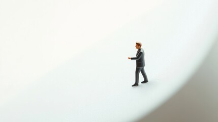 Miniature businessman walking, white background, business concept, stock photo