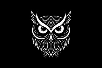 Fototapeta premium Stylized Owl Head Black and White Bird Illustration Vector Graphic