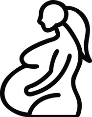 Minimalist line drawing, female silhouette, pregnant woman, curved lines, simple design, black and white, abstract art, elegant form, maternal figure, body contour, single continuous line, flowing sha