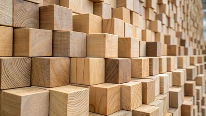 Obraz premium A wall made of wooden blocks in various sizes