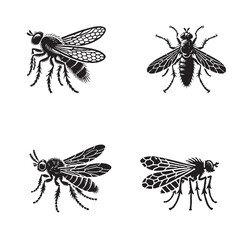 Monochrome Vector Silhouettes of the Windowfly Isolated on a White Background