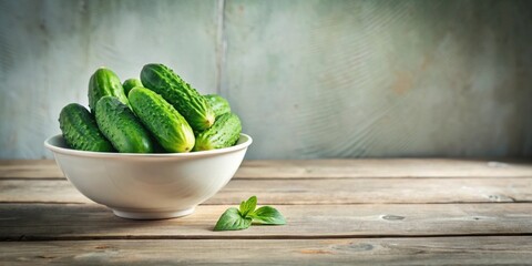 Fresh Cucumbers in a White Bowl on Rustic Wooden Table
