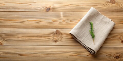Simple Linen Place Setting with Fresh Herb on Wooden Table